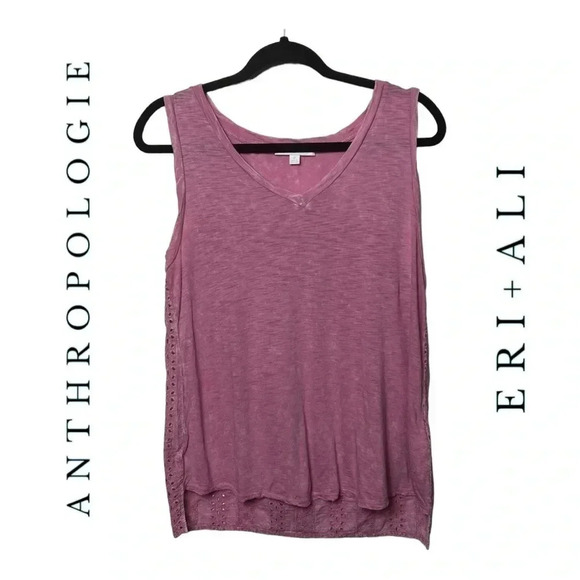 0463. ANTHROPOLOGIE ERI + ALI SLEEVELESS TOP EYELETS CROCHET ON BACK SIZE SM - Picture 1 of 9